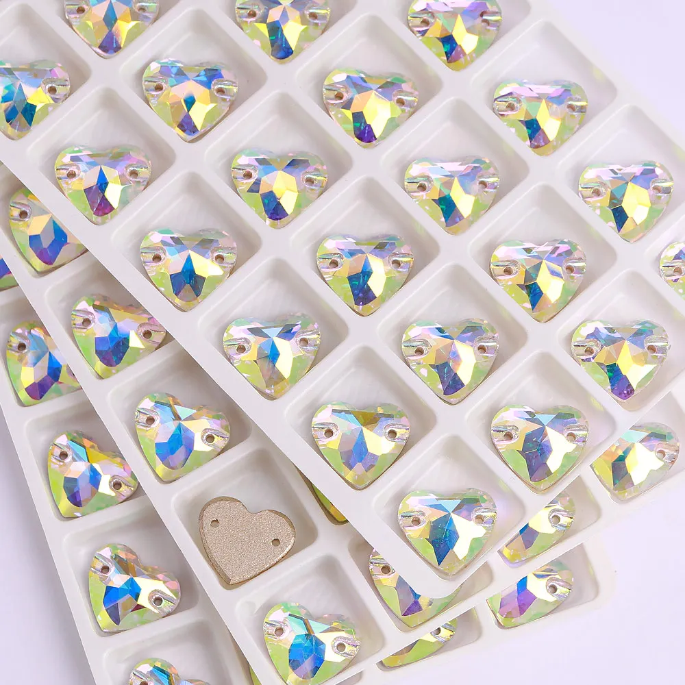 

12x14MM 14x16MM Heart Shape High Quality Glass Flatback Sew On Stones Glitter Crystal AB Rhinestones for Crafts Sewing Clothes