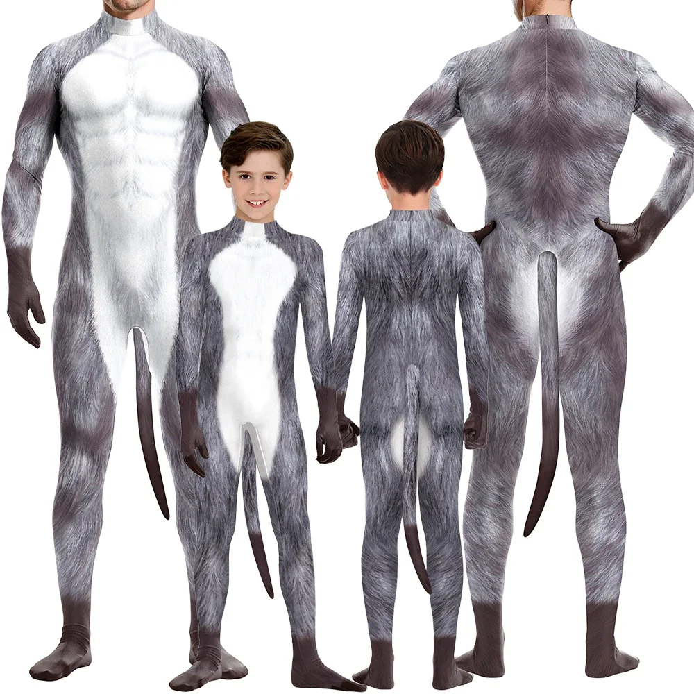 Костюм для косплея Zentai с принтом животных комплект одежды хвостом комбинезон на