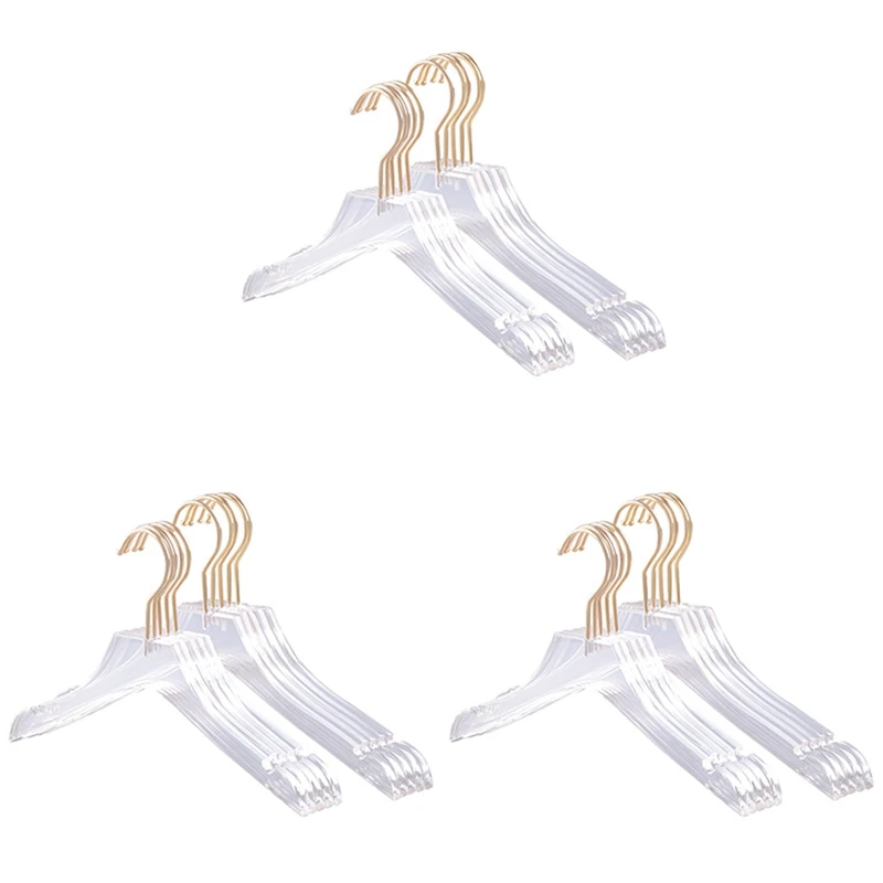 

15 Pcs Clear Acrylic Clothes Hanger With Gold Hook, Transparent Shirts Dress Hanger With Notches For Lady Kids L