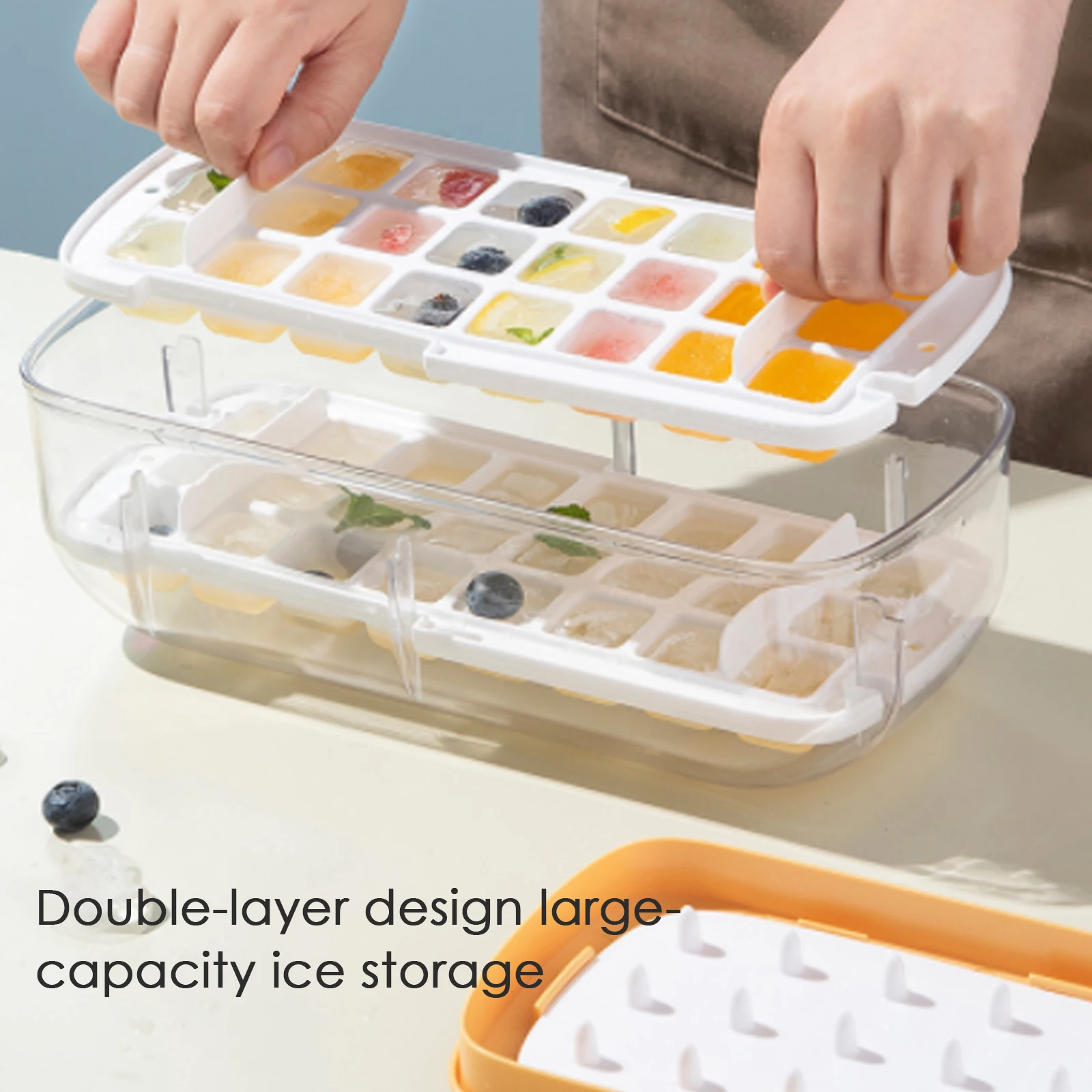 

Поднос для кубиков льда с крышкой, силиконовая форма для кубиков льда пищевого класса, выпускает кубики льда за секунду, многоразовый, 48 куб...