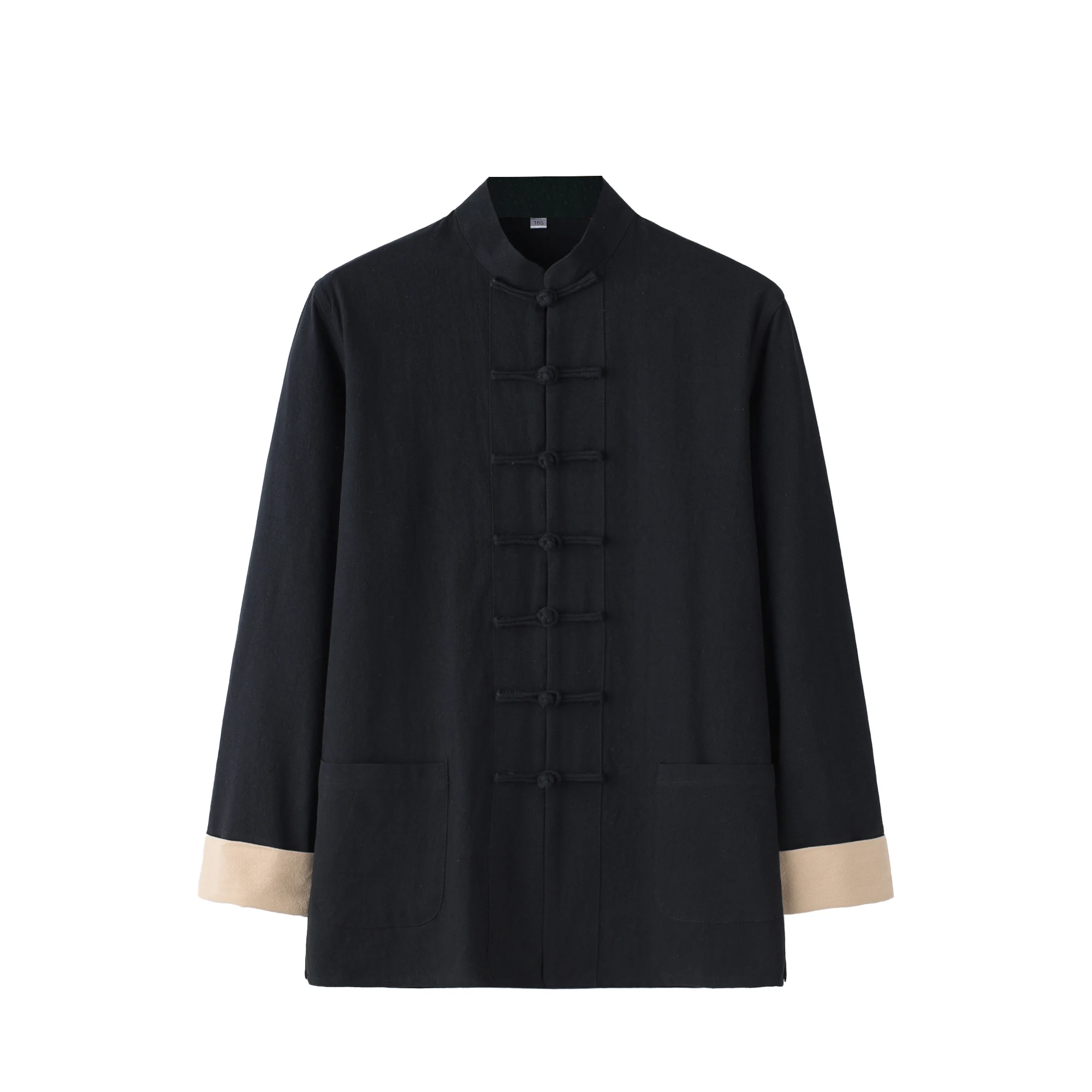 Мужская хлопковая рубашка с длинными рукавами и карманами цвета в ассортименте