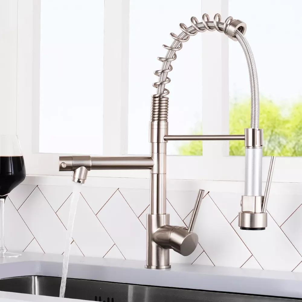 

Brushed Nickel Faucet Spring Style Kitchen Faucet Pull Out Torneira Torneiras De Cozinha Water Outlet Mixer Tap