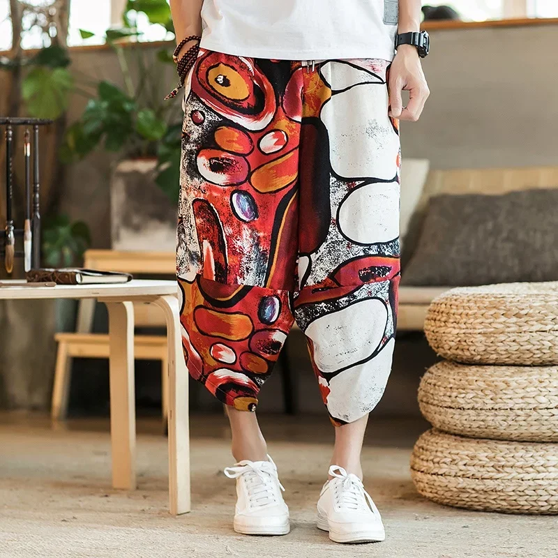 

Men Harajuku Harem Pants Streetwear Mens Summer Cotton Joggers Pants Male Vintage Chinese Style Calf-Length Sweatpants 10984
