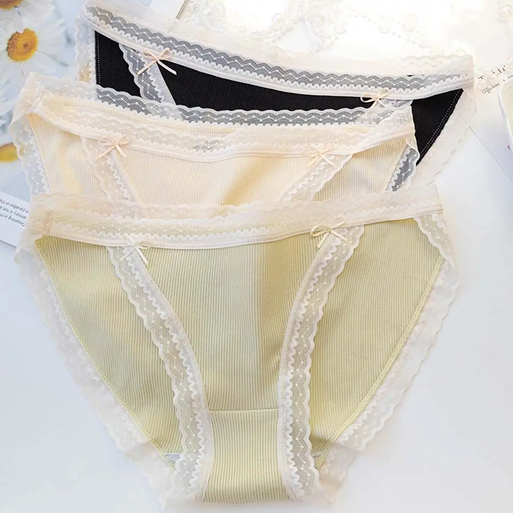 

Трусики женские тонкие с кружевом и низкой посадкой, х/б