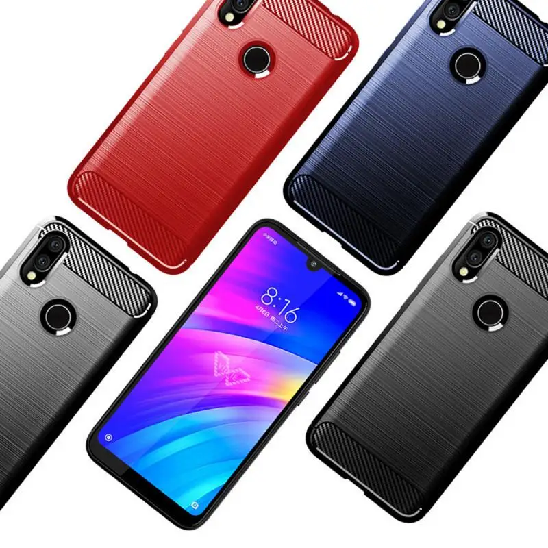 

Ushed Carbon Fiber Pattern Case Cover Soft Shockproof Shell Soft Mobile Shell For Redmi 7 Antiskid Anti-fall Soft Shell Cover