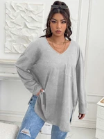 earo womens plus size 4xl grey casual pullovers streetwear long sleeve 2022 autumn winter v neck solid oversized sweatshirts