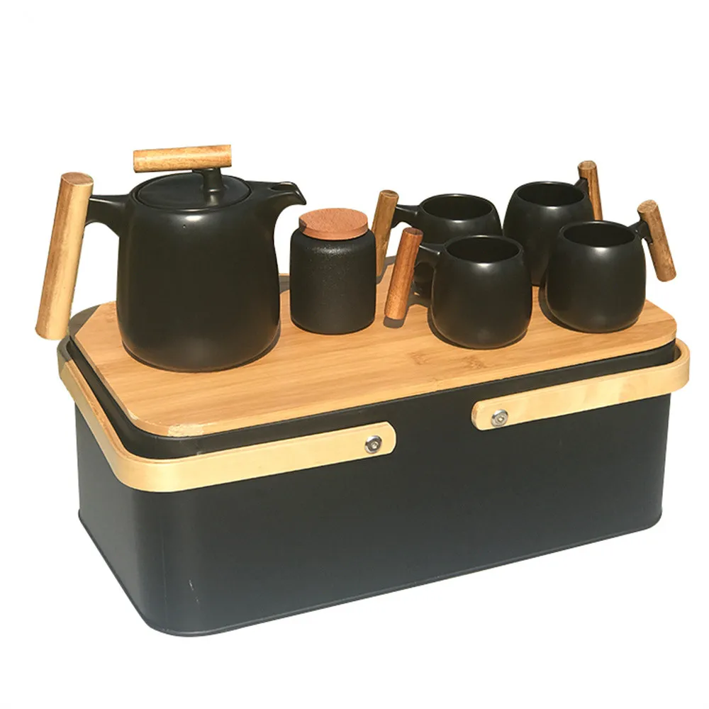 Black Porcelain Tea Set 30 OZ Teapot Set with Infuser 4 Tea 