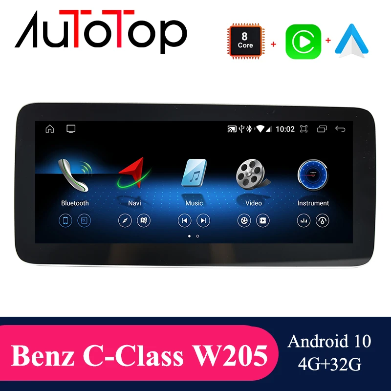 AUTOTOP 2Din автомобильный GPS-навигатор W205 Android 10 для Mercedes Benz C Class 2014-2018 BT Wifi GPS Carplay 8 ядер