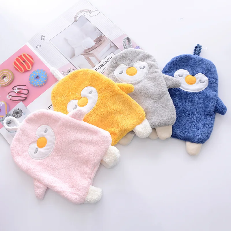 

Children Hands Towel Kitchen Towels Bathroom Products Kids Handkerchief Toddler Soft Plush Cartoon Penguin Kids Hanging Towel
