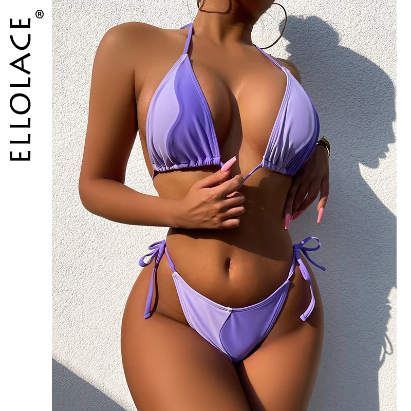 

Ellolace Micro Bikini Patchwork 2022 New Women's Swimsuit Halter Set Woman 2 Pieces Padded Bathing Suit Patchwotk Swimwear
