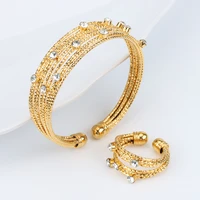 gold color bracelet and ring womens multilayer metal wires strings open bangle wide cuff bracelet girls fashion jewelry gift