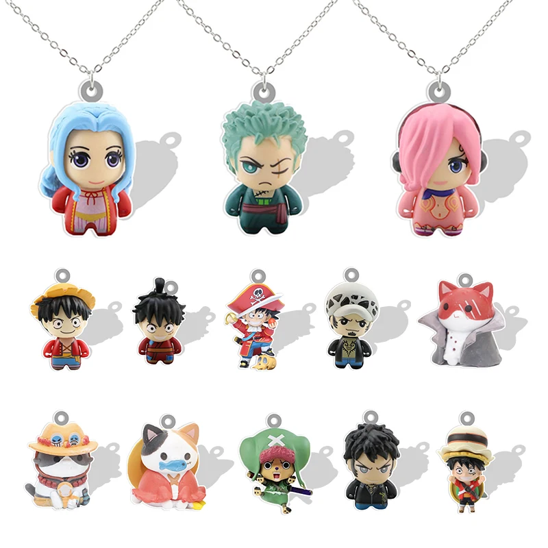 

NEW Cute ONE PIECE 2D Model Acrylic Pendant Necklace with Metal Chain Epoxy Resin Japanese Anime Student Jewelry QHY272