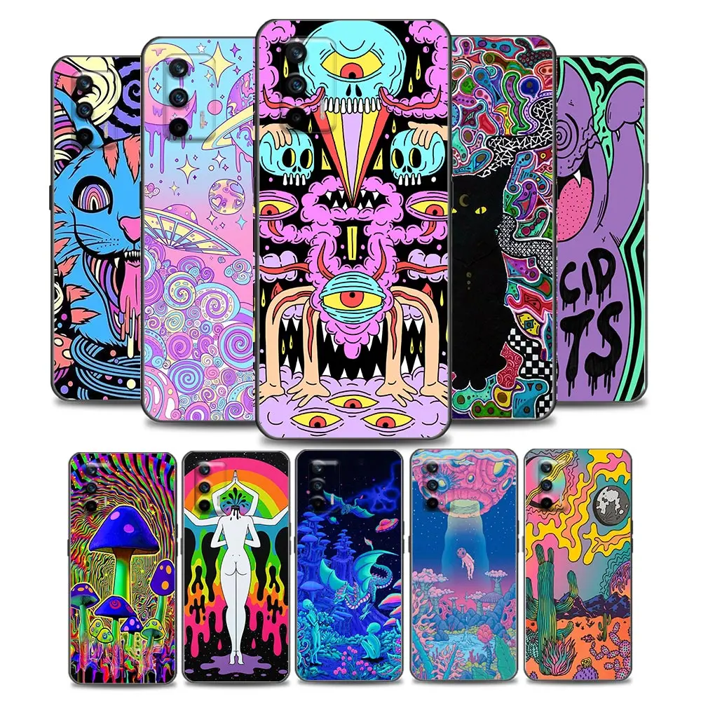 

Colourful Psychedelic Trippy Art Realme Case for Q2 Pro C20 C21 V15 8 C25 GT Neo V13 5G X7 Pro Ultra C21Y Soft Silicone