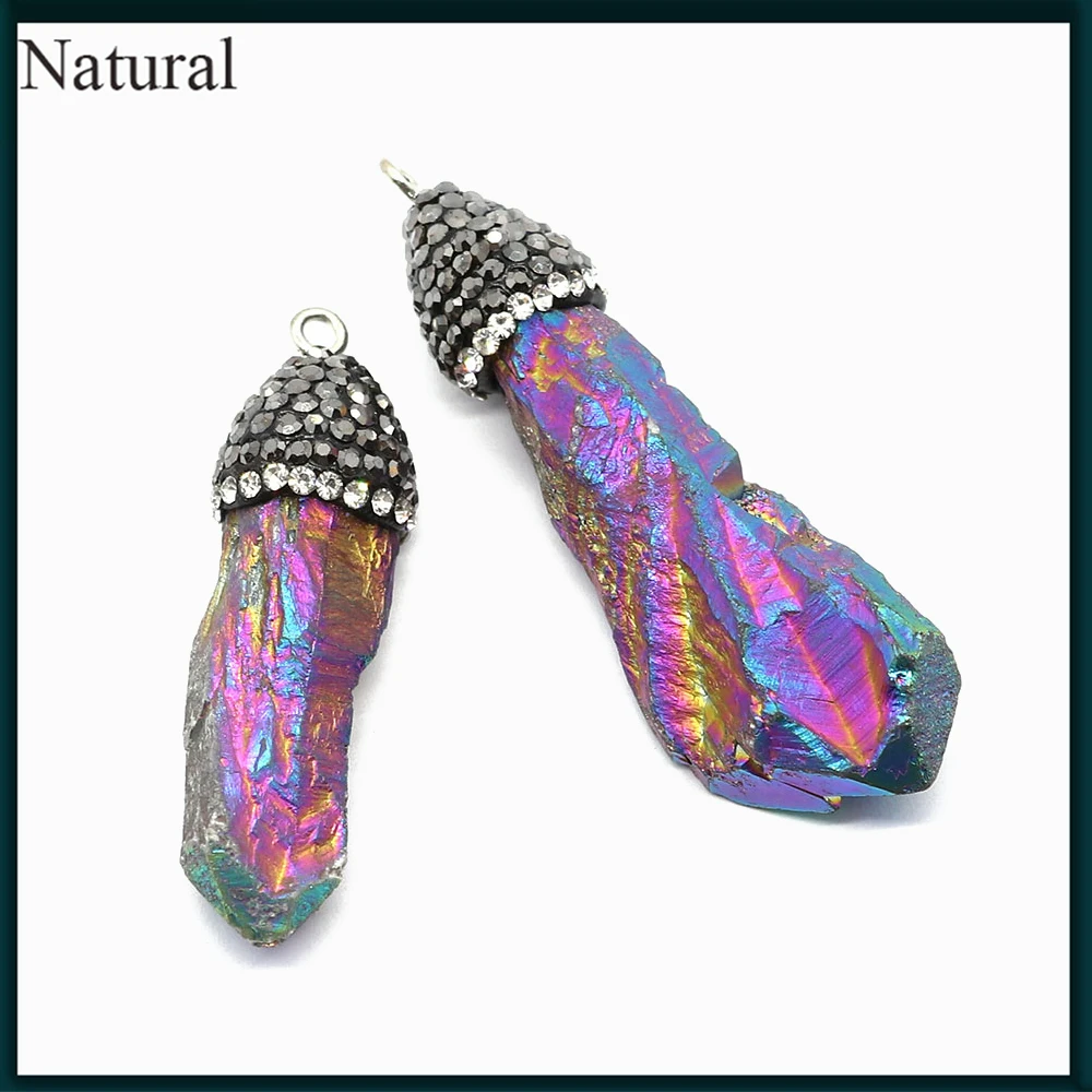 

1pcs Natural Stone Irregular Electroplating Colorful Crystal Pendant Inlaid with Rhinestone Jewelry Fashion DIY Necklace Earring