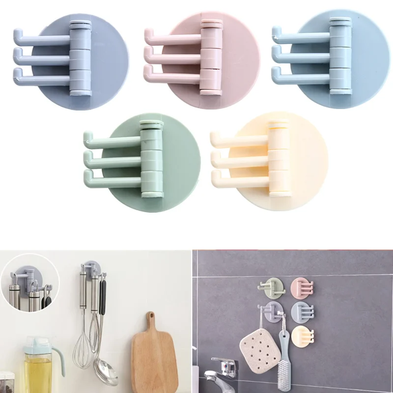

2Pcs Self Adhesive Kitchen Wall Door Hook Key Holder Rack Bathroom Towel Hanger 180 Degree Rotating Multi-Purpose Storage Hooks