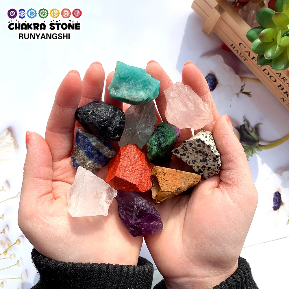 

12pcs Natural Chakra Gemstones Set Healing Crystal Raw Stone Amethyst Rose Quartz Unpolished Mineral Yoga Meditation Gift Box
