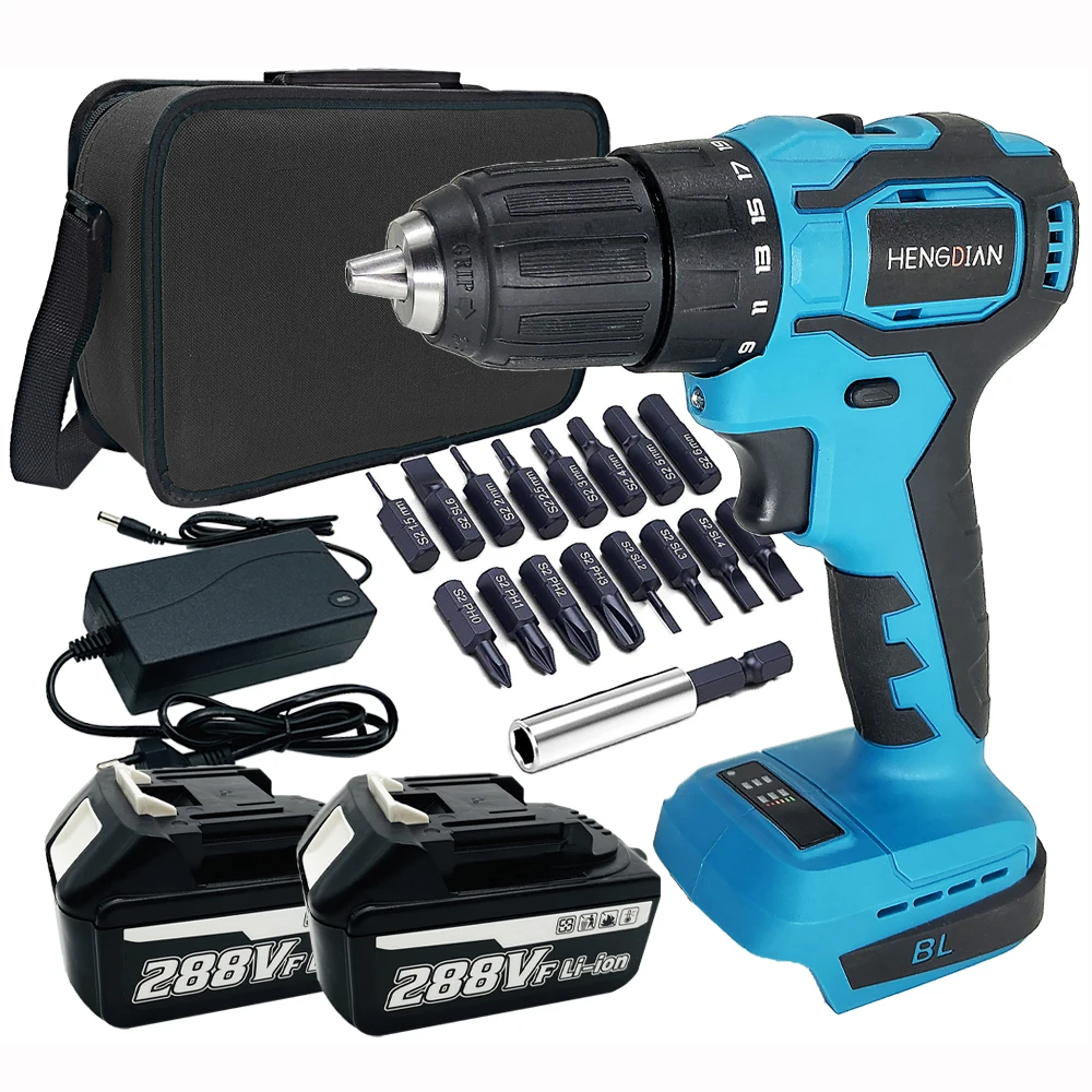 100NM Cordless Drill Brushless Impact Drill 3/8" Large Batte