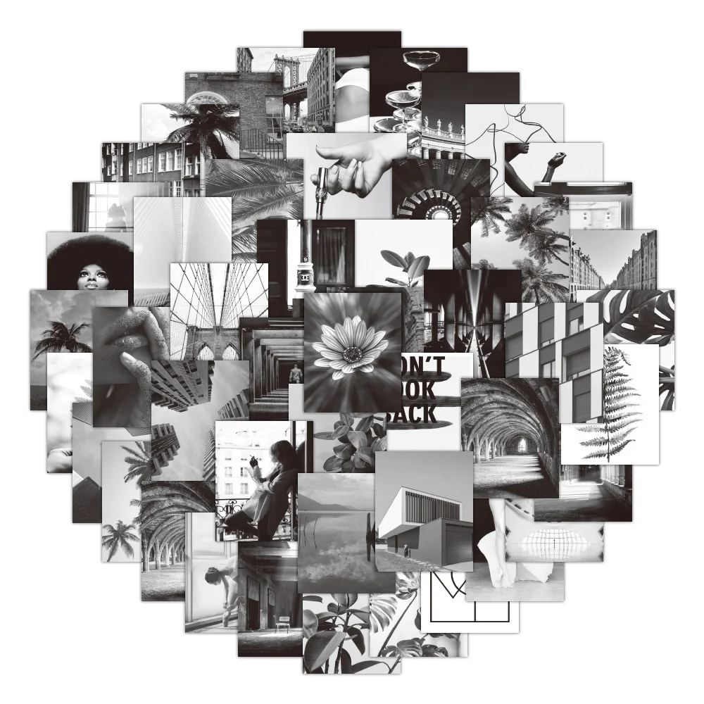 

50pcs Black And White Architectural Landscape Graffiti Stickers Suitcase Water Cup Hand Account Sticker DIY Classic Toy Decal