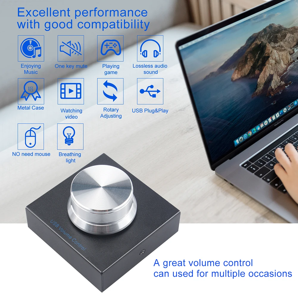 

Мини-контроллер громкости компьютера USB, Регулируемый регулятор громкости динамика, функция отключения звука одним нажатием, переключател...