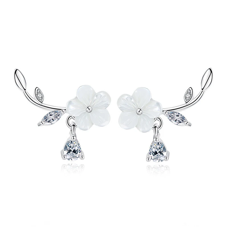 

Luxury Silver Color Women Stud Earrings Fashion High Quality Flower Zircon Earring For Women Girl Party Jewelry Festival Gifts