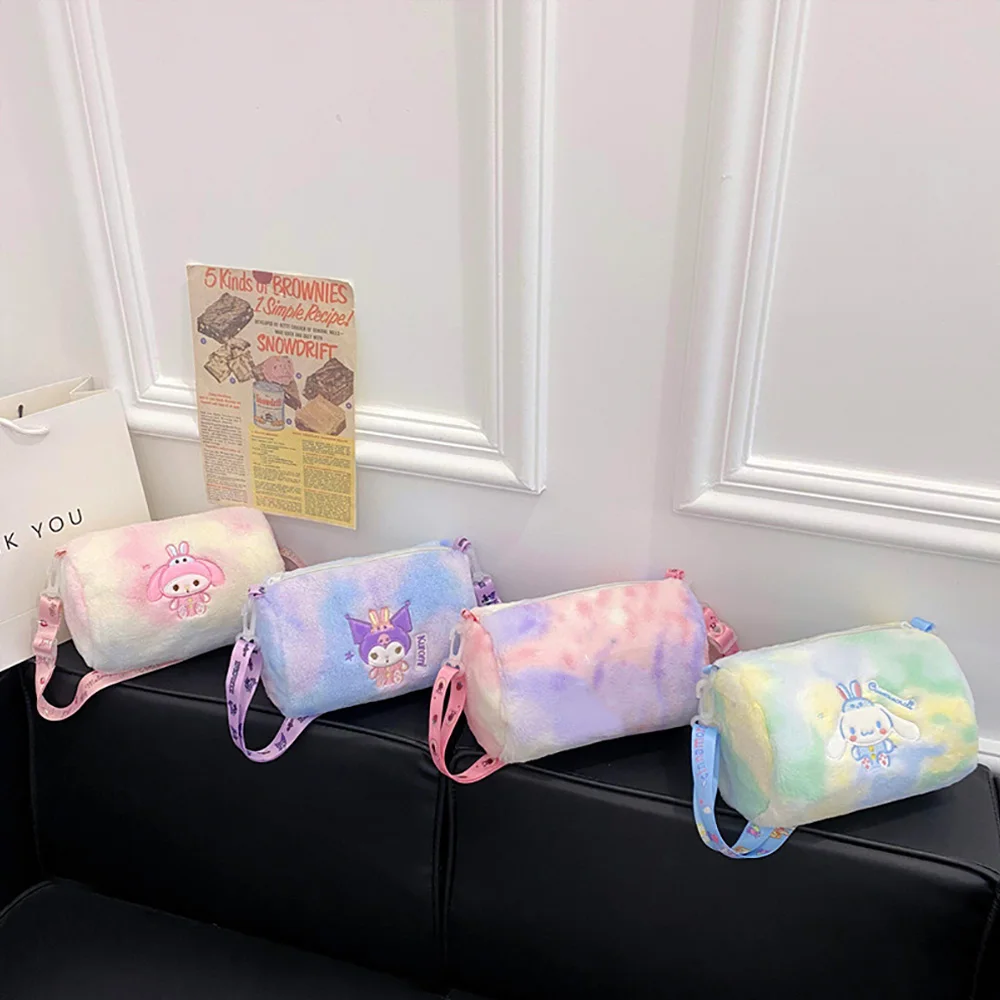 

Sanrio Plush Cylinder Bags Women Underarm Shoulder Bags Crossbody Backpacks Kawaii Plush Tote Casual Handbags Purse Furry Pouch
