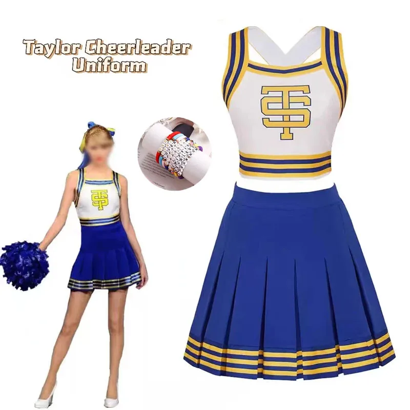 Униформа для чарлидинга Тейлор женщин девушек Tay TS стряхните его голубой белый