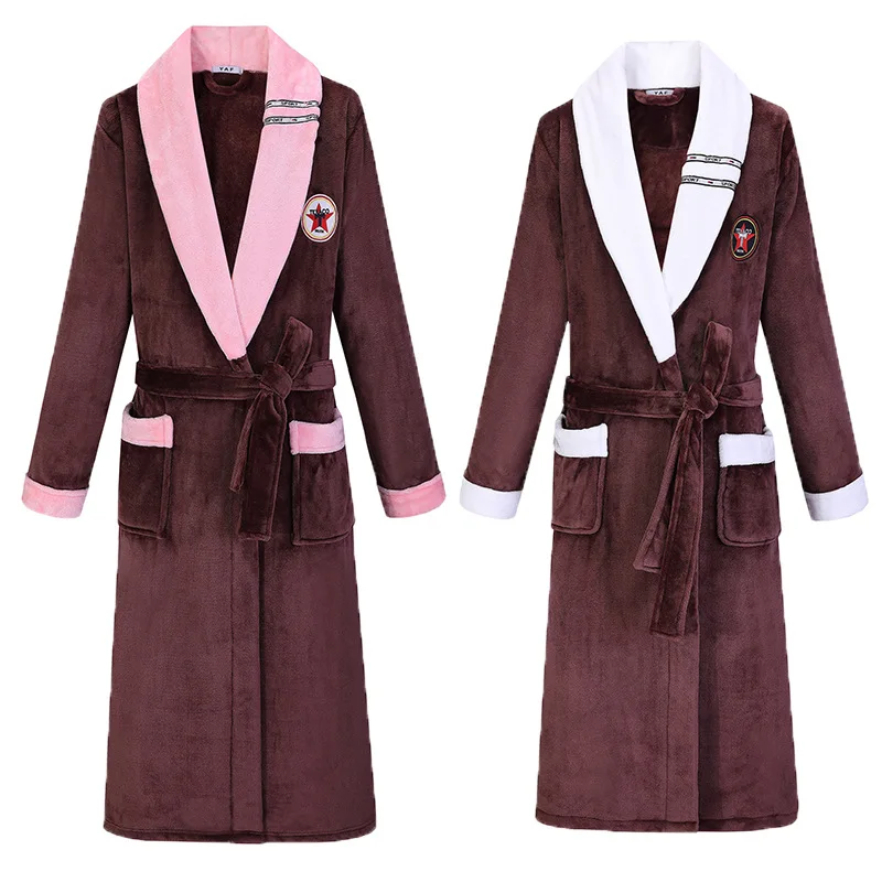 Мужской зимний очень длинный плотный теплый фланелевый банный халат в клетку для