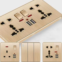 depoguye gold 13a uk plug usb wall power socket universal 10 hole outlet with switch electrical wall outlet with usb charger