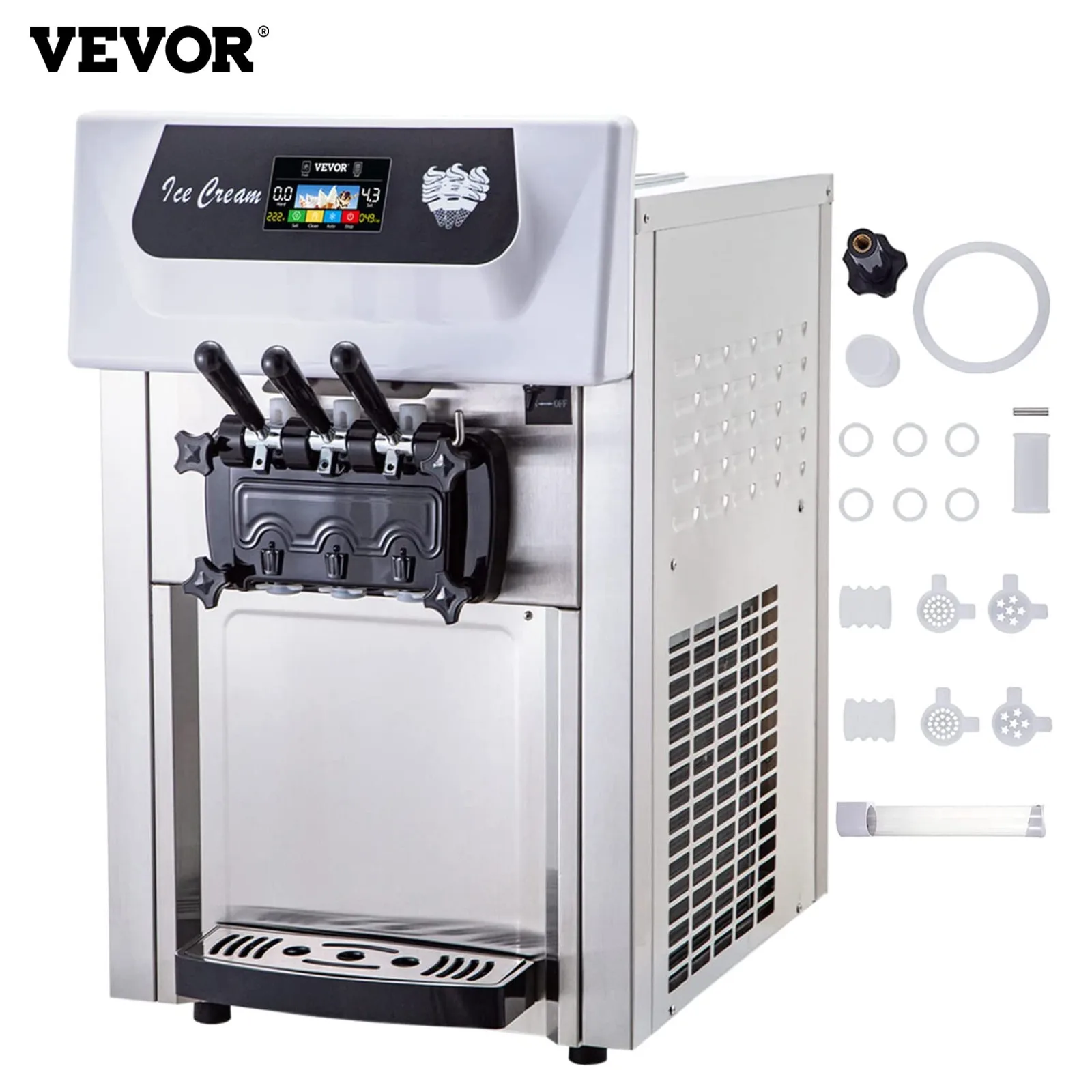 

VEVOR Commercial Soft Ice Cream Machine 3 Flavors With Pre-Cooling, 200w Table Top Commercial With Lcd Intelligent Panel