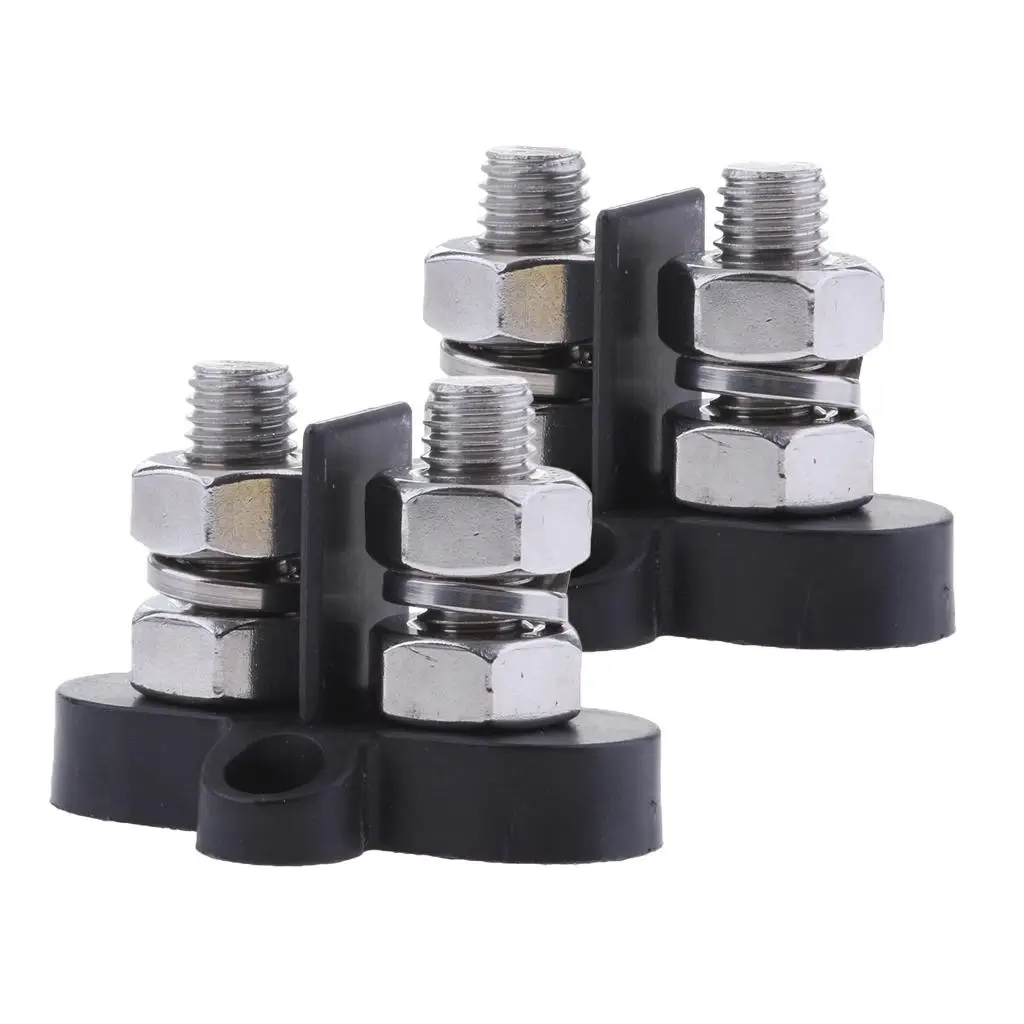 

2 Black Junction Block Power Insulated Terminal Stud 3/8" Stainless