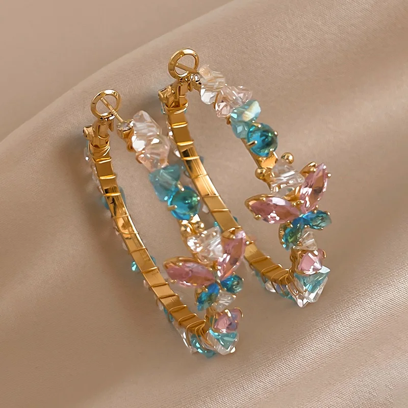

Luxury Crystal Hoop Earrings for Women Romantic Cubic Zirconia Piercing Earrings 2022 Korean Fashion Girl Wedding Party Jewelry