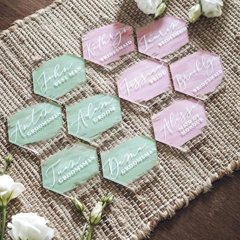 

Hexagonal Acrylic Seat Plate Transparent Sign Table DIY Signs for Bar Party Colorful Decor Freestanding Number Signs Cards