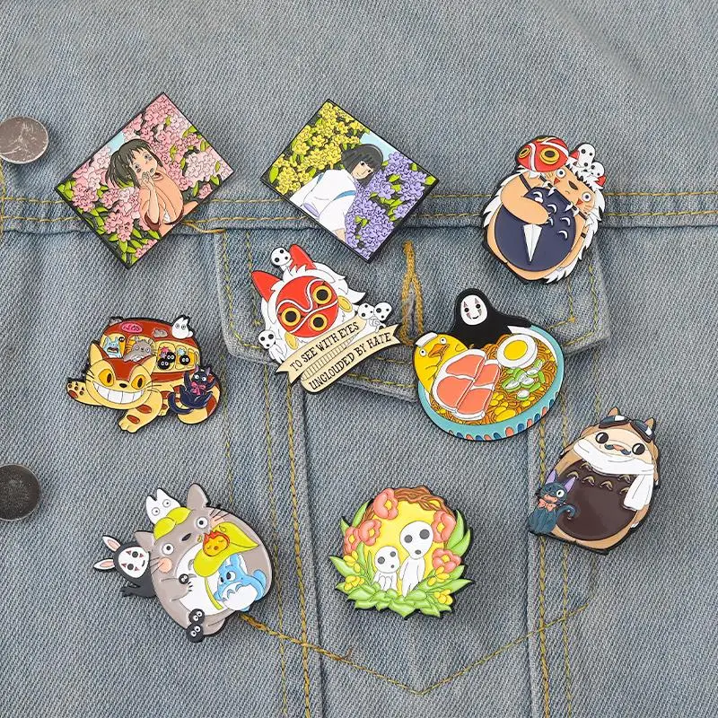 

Childhood Anime Enamel Pins Custom Mononoke Chihiro Haku Totoro Brooches Lapel Badge Cartoon Movie Jewelry Gift for Kids Friends