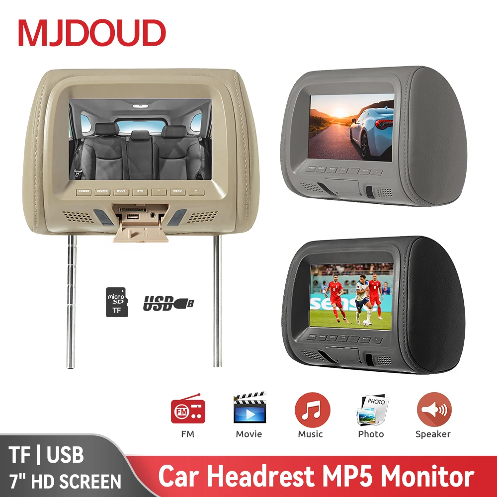 

MJDOUD Car Headrest Monitor Universal 7 Inch TFT LED Screen Multimedia MP5 Player Pillow Support USB/SD Input FM/Speaker/Camera