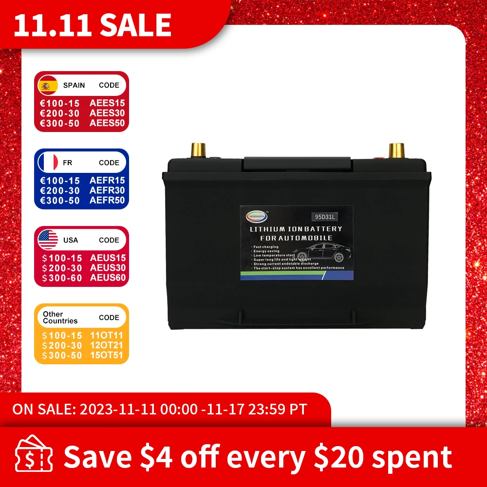 

95AH 95D31L/R LiFePO4 аккумулятор автомобильный аккумулятор 12В литий-фосфатный ионный 1800CCA размер-305*172*203 мм LiFePo4 автомобильный аккумулятор