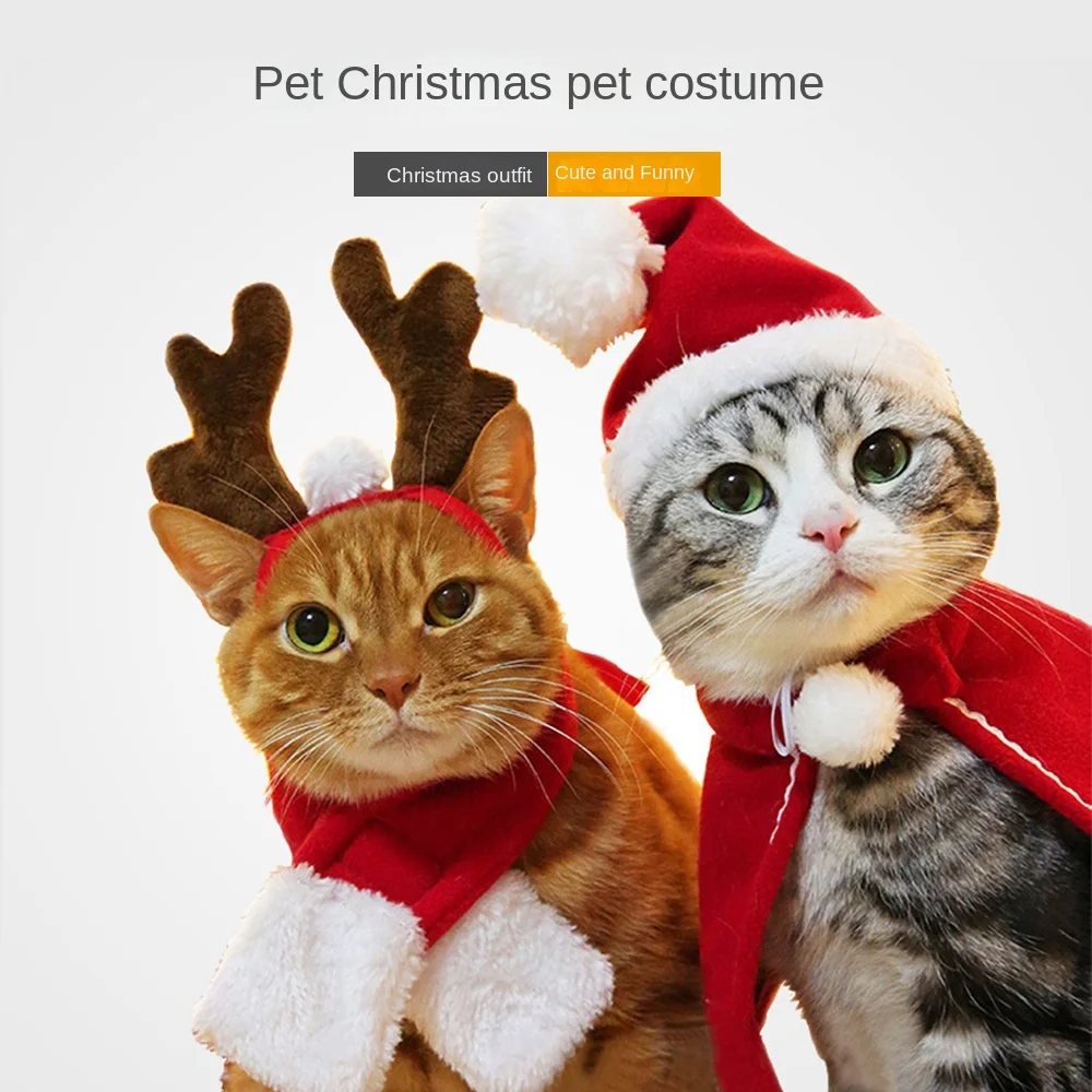 

Pet Christmas Cape Hat Holiday Set Cat and Dog Transforming Clothes Christmas Dress Up Pet Clothes Cat Accessories Costume