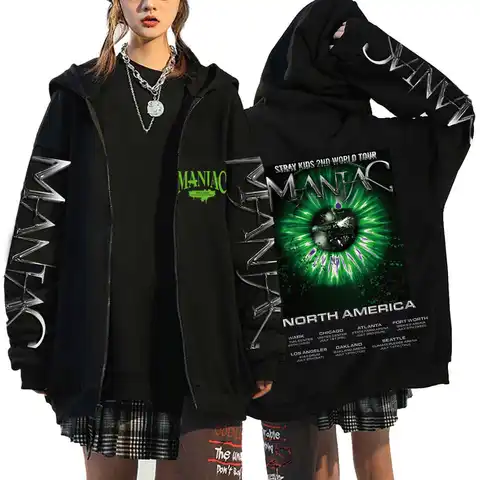 2023 Kpop StrayKids MANIAC Men/Women ZIP Hoodie Long Sleeve Loose Casual Sweatshirt Couple Style Unisex Streetwear Top