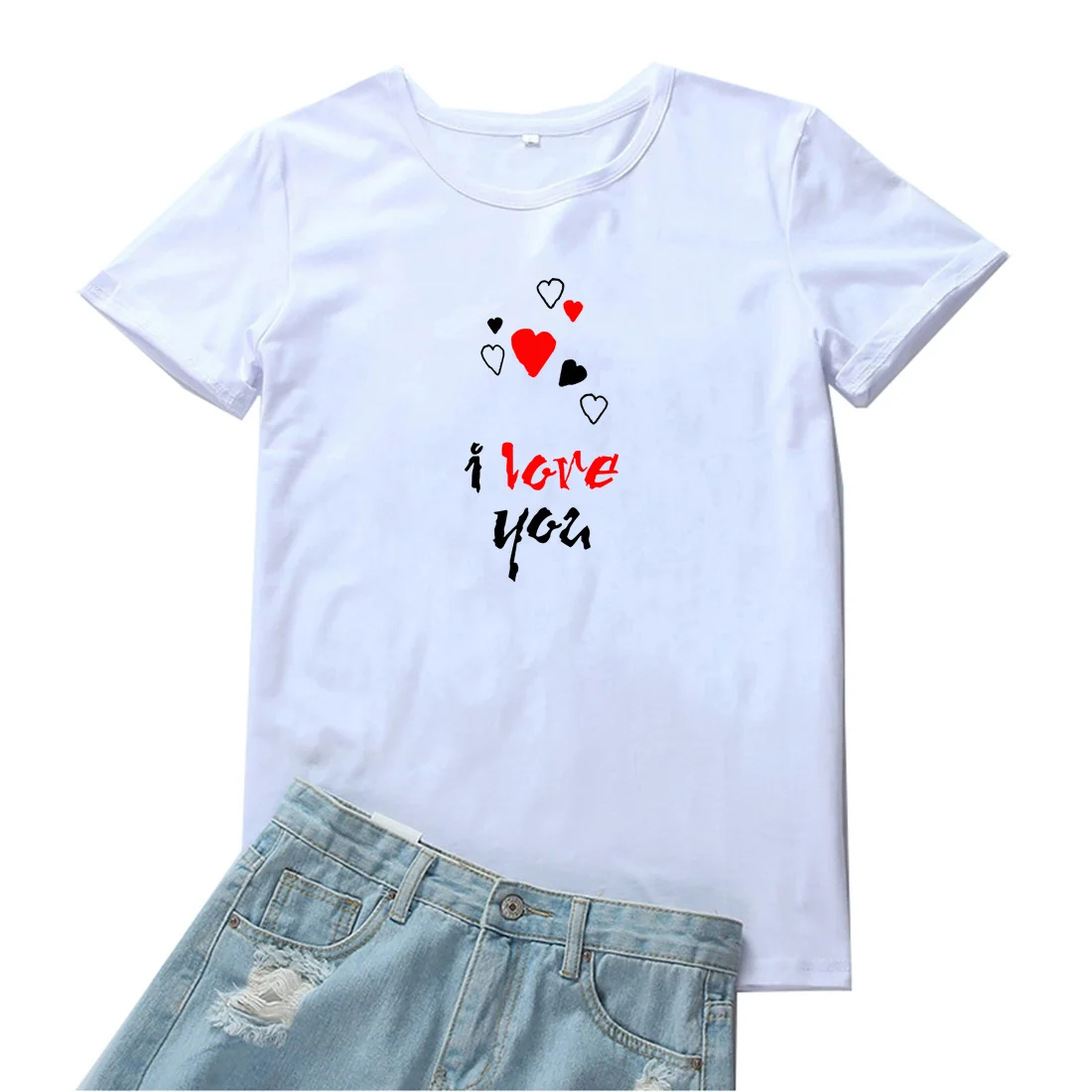 

I Love You Women T-shirt Letter Tees Shirt Short Sleevess Valentine's Day