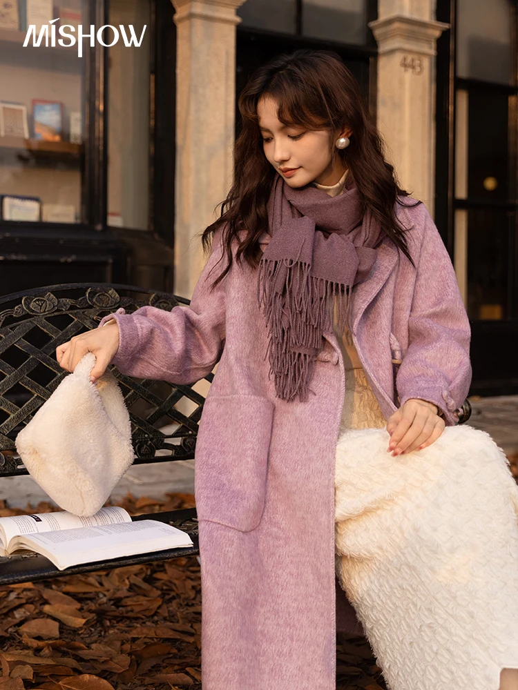 

MISHOW Winter Coat for Women 2022 Autumn Korean Solid Horn Button Wool Long Jackets Warm Thick Double Faced Overcoat MXB42W0725