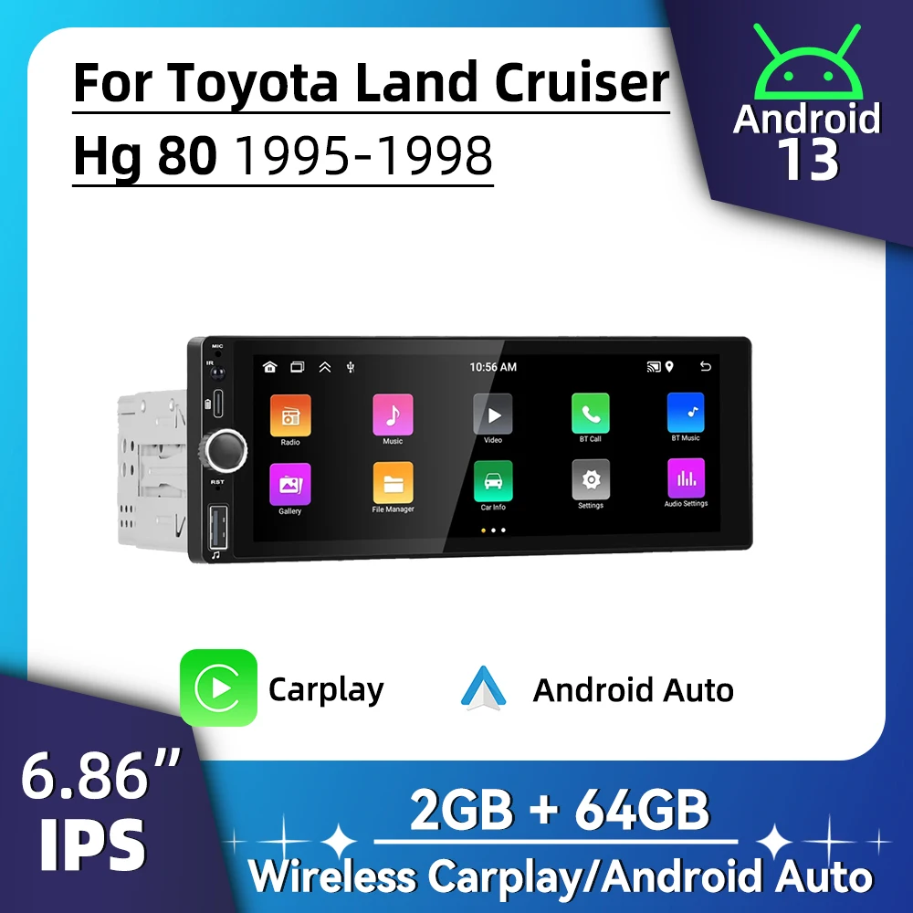 Автомобильный радиоприемник 1Din Android для Toyota Land Cruiser Hg 80 1995-1998 6 86 дюйма стереоэкран