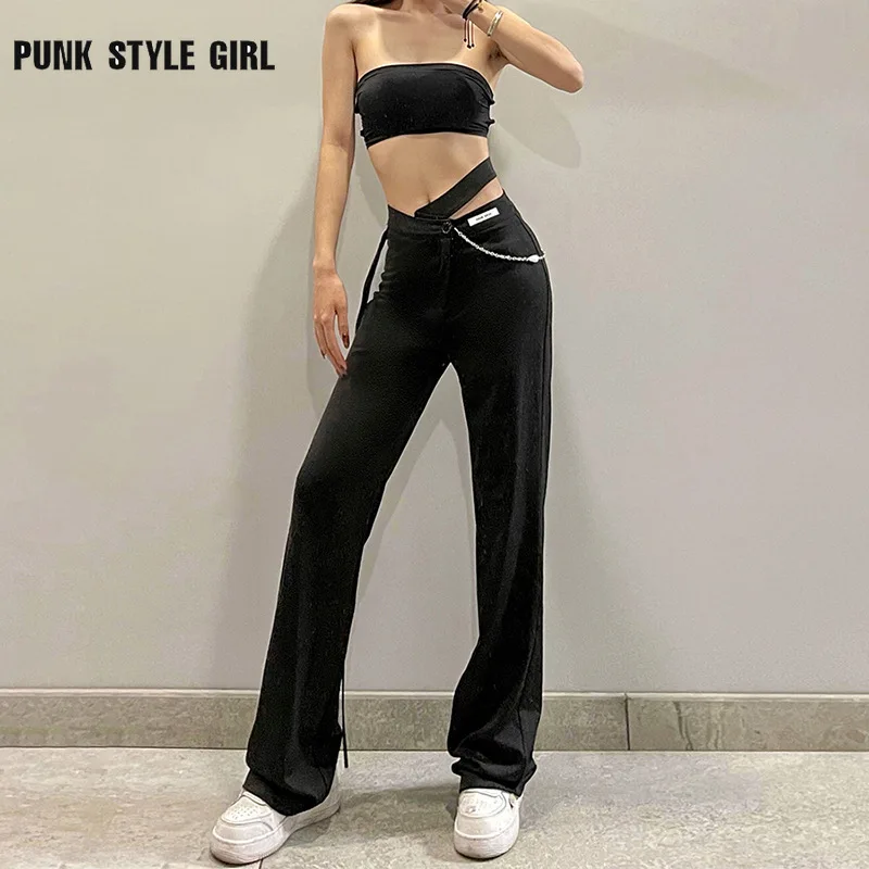 

Slim Flare Pants Indie Aesthetics E-girl Vintage Solid Y2K Trousers Autumn 90s High Waist Black Hippie Cyber Korean Hippie Pants