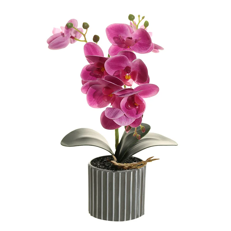 

Artificial Phalaenopsis Potted Bonsai Fake Orchid Potted Plants with Leaves Wedding Flower Arranging Props Party Home Decoration