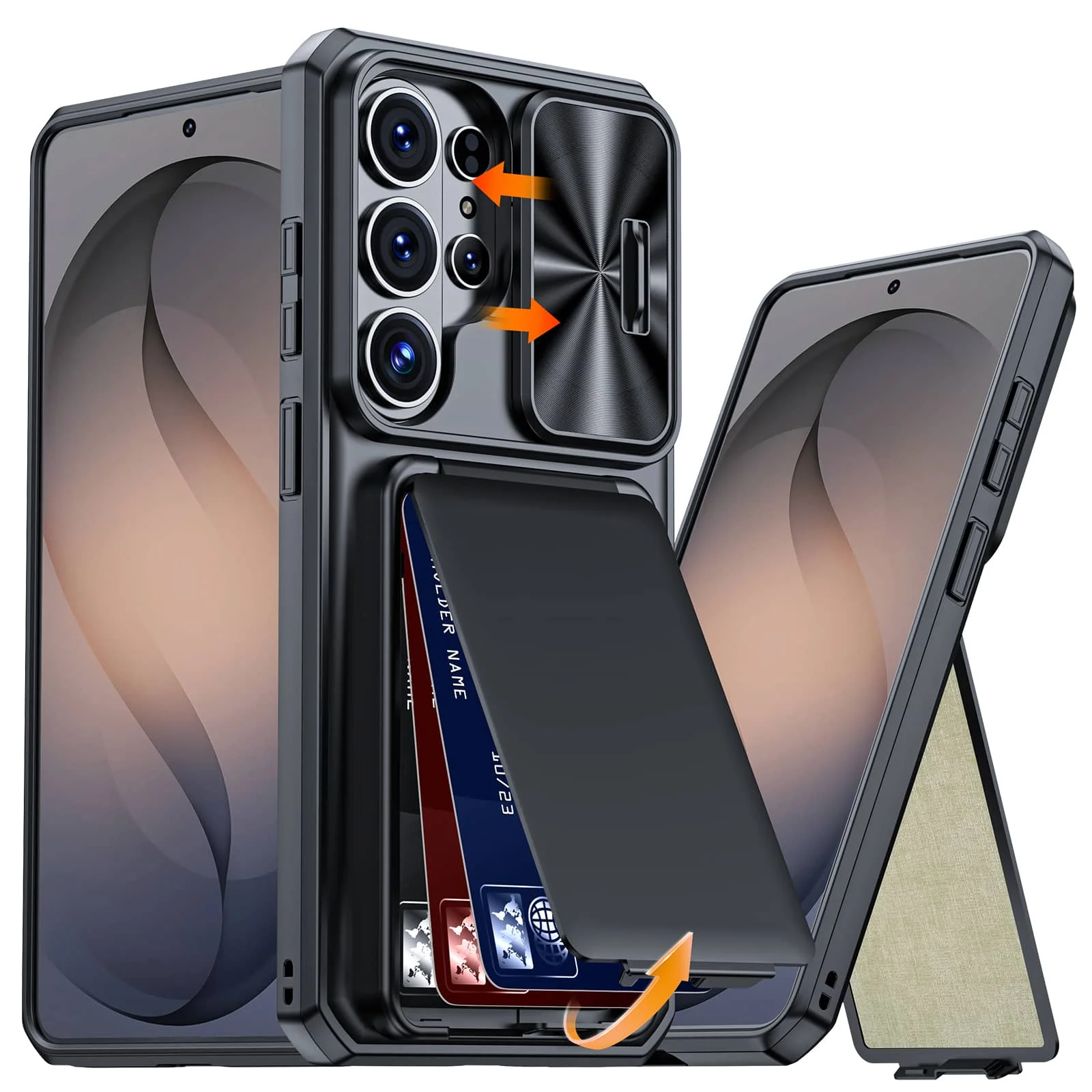 Фото Чехол-кошелек WEFOR для Samsung Galaxy S26 Ultra/S26 Plus/S26 со встроенным держателем для карт (на 3-4 карты), выдвижной крышкой для камеры и подставкой №1