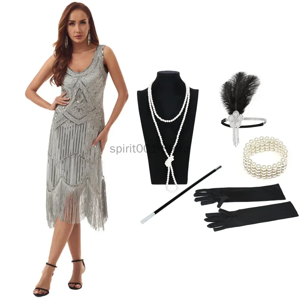 Платье-хлопушка 1920-х годов комплект аксессуаров из 5 предметов винтажное платье с