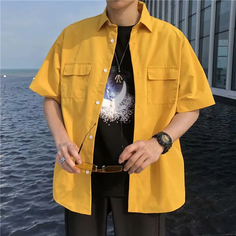 Shirts Men Cargo Male Fashion Handsome Color All-match Japanese Students Teens Clothes Camisa Masculina Popular Leisure Simply
