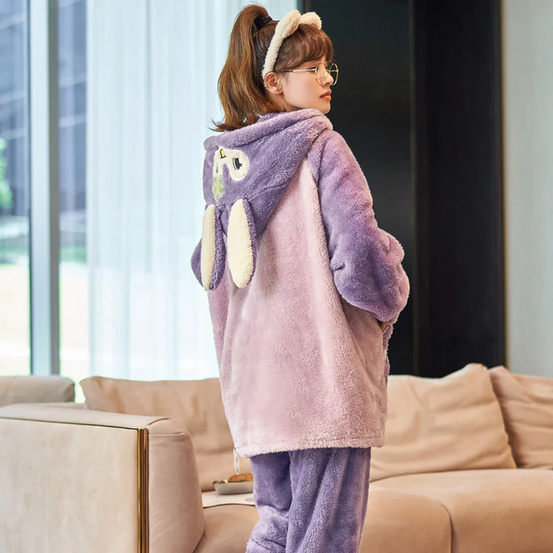 FUNISHI Women's pajamas Plush Winter Pajamas Loose Version Hooded Pajama Set Inspissate pijama mujer Plus Size 3XL Cartoon