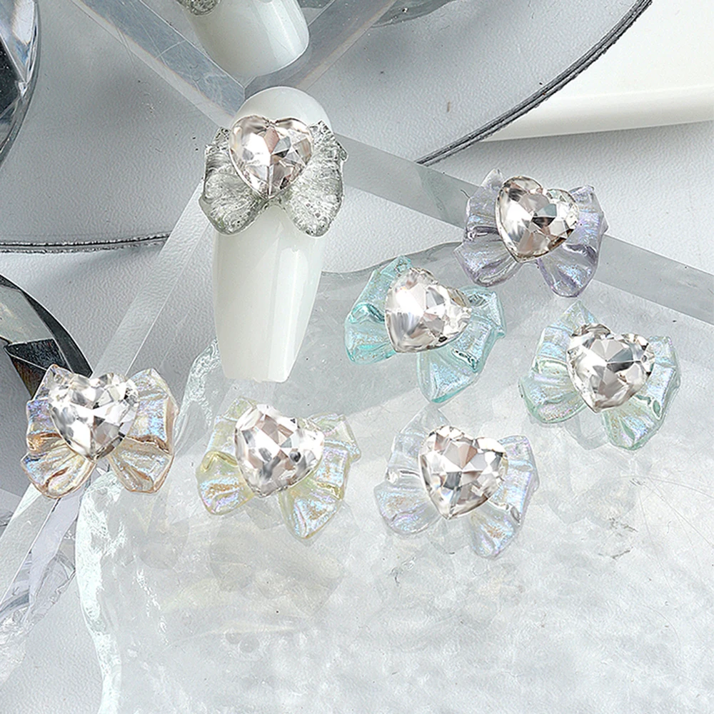 10 шт. очаровательные ногти Сейлор воин Мун 3D Блестящий розовый бант для девушек белый бриллиантовый драгоценный камень детали для ногтей в японском стиле