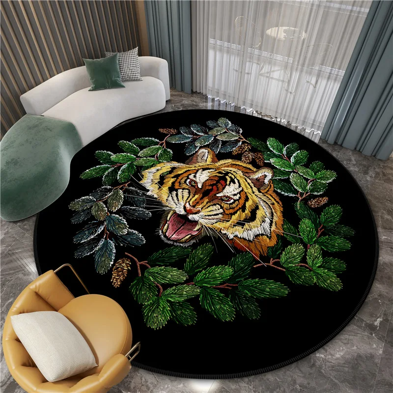 

Carpet for Livingroom Round Shape Animal Tigger Floral Printing Carpets Anti-slip Area Rugs Thick Rug for Bedroom Floormat