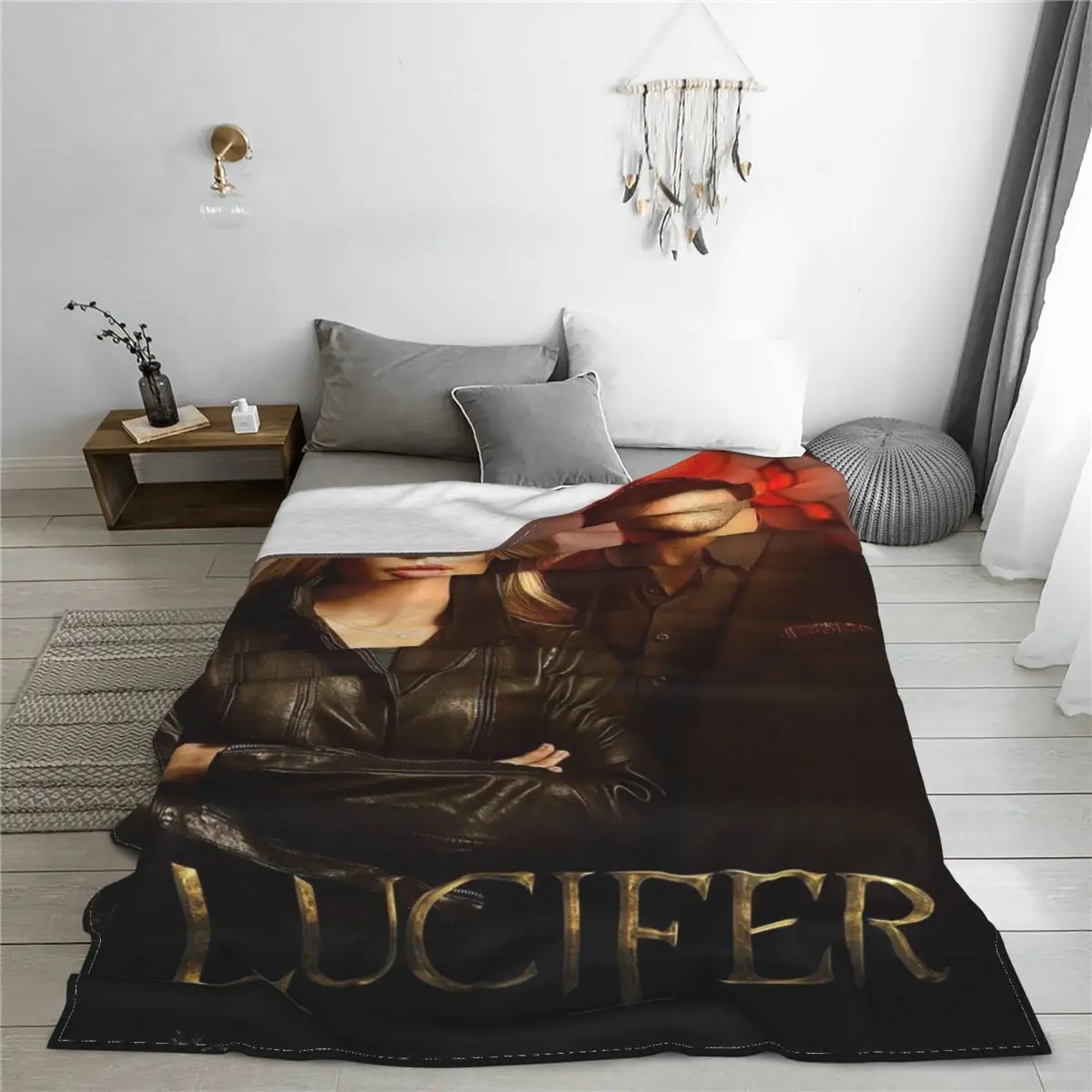 

Одеяло Lucifer с флисовой подкладкой с принтом Tom Ellis, портативные легкие тонкие пледы для дивана