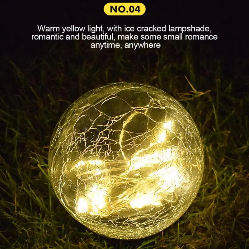 

Cracked Glass Ball Solar Lamp Waterproof Outdoor Solar Courtyard Light Outdoor Court Newest Solar Led Light For Garden Decor Hot